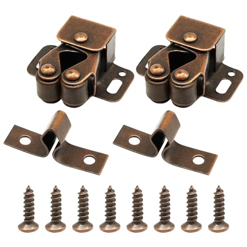 Rierdge 2 Pack Cabinet Latch Double Roller Catch, Heavy Duty Door Latches and Catches, Ideal for Cupboard, Closet, Cabinet Doors, Bronze