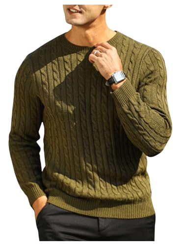 Men's Cable Knit Round Neck Sweaters Long Sleeve Slim Fit Pullover Tops Knitwear