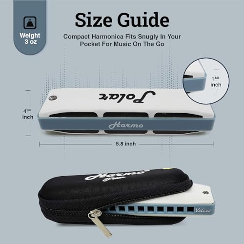 Harmo Polar Diatonic Harmonica Key of G - Half-Valved Design for Extended Bends, Ideal for Swing, Bebop, and Blues - Mouth Organ with Case, Harmonica for Adults, Beginners & Professionals