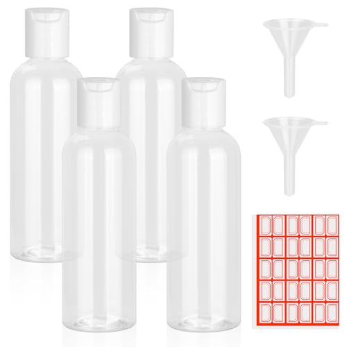 CHGANG 4 Pack Travel Bottles for Toiletries, 3.4oz Leakproof TSA Approved Travel Bottles with Labels, Empty Small Plastic Containers Travel Essentials for Shampoo Conditioner Lotion