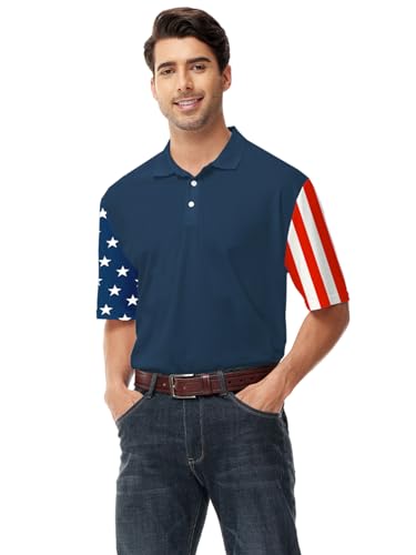 Polo Patriótico para Hombre AOBUTE 4 de Julio Camisa de Golf con Bandera Americana miniatura 4
