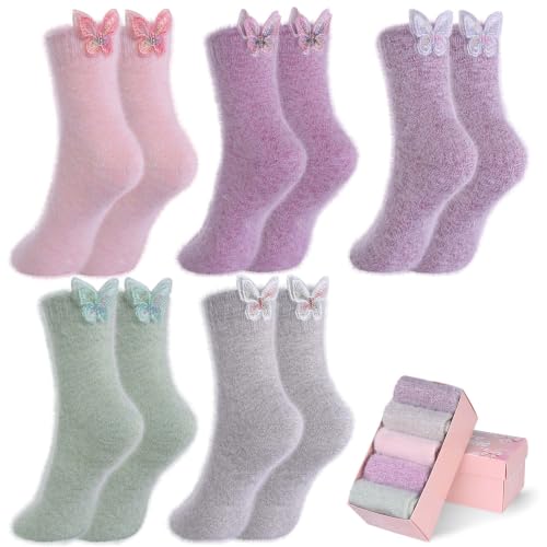 Image of SISOSOCK 5 Pairs Fuzzy Soft Cozy Comfy Socks Warm Birthday Gifts for Women