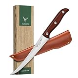 TAN REN 7-Inch Stainless Steel Boning Knife, Meat Cutting Knife with Sheath, Flexible Curved Blade for Brisket and Fish Filleting