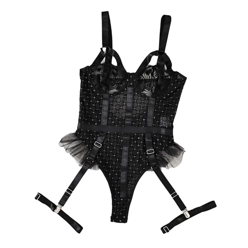 Body transparent à jarretières et finitions haute couture en dentelle