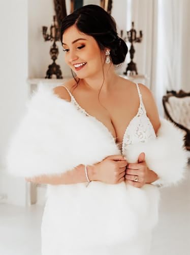 Women's Faux Fur Shawl Wedding Wrap Bridal Stole Scarf Cape for Bride and Bridesmaids3