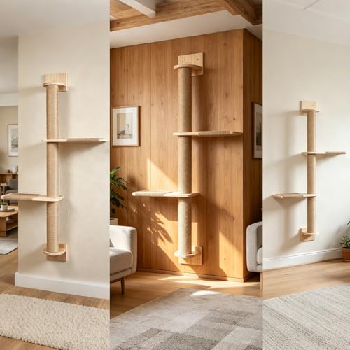 Árbol para gato de pared 3 niveles 47 pulg con cuerda de yute miniatura 6