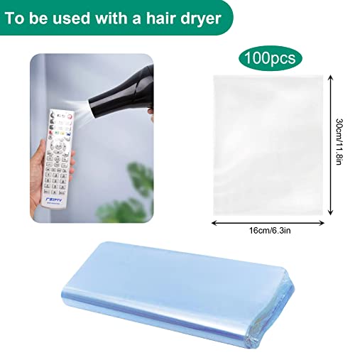 Midyrrg 100pcs Shrink Wrap Bags PVC Clear Heat Shrink Wrap 30x 16cm Transparent Heat Shrinkable Film Storage Bag Waterproof Heat Seal Bags for Small Shoes Soap Candle Clothes Diy Craft Gifts