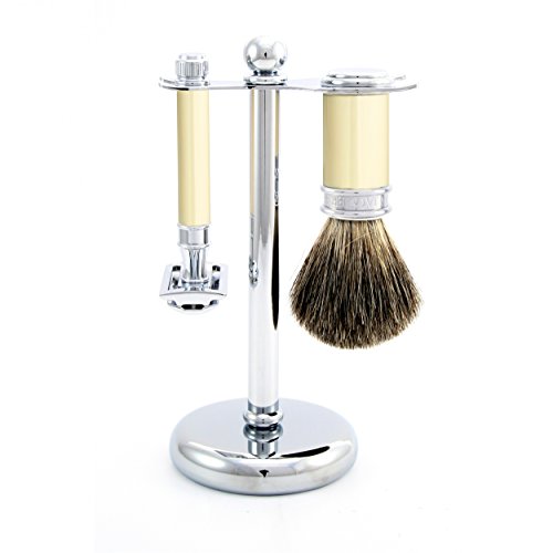 Edwin Jagger 3-Piece DE Shaving Set, Imitation Ivory & Chrome