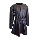 Kragenform: Rundkragen Heflashor Herren Mittelalter Kostüm Langarm Rundhals-Ausschnitt Mittelalter Waffenrock Kunstleder Tunika Cosplay Kostüm Bluse für LARP, Mittelalter, Wikinger und Römer