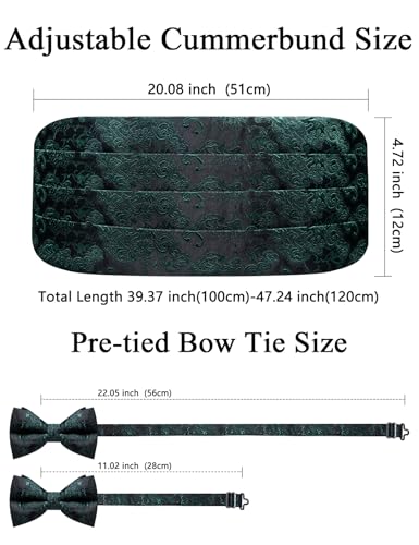 Image of Paisley Floral Tuxedo Cummerbund Bow Tie Pocket Square Set for Men