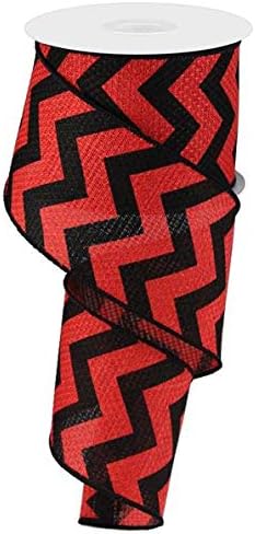 Chevron Cross Royal Burlap Wired Edge Ribbon - 2.5" x 10 Yards (White, Red) image 2