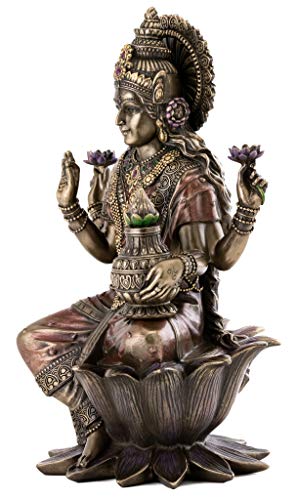 Estatua Hindu Lakshmi Sentada en Bronce 12.5 Pulgadas miniatura 2
