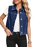 Sidefeel Women's Denim Vest Sleeveless Collared Crop Jean Vest Top Button Down Waistcoat Bluing Large