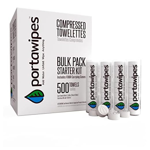 Portawipes Compressed Toilet Paper Tablet Coin Tissues - 500 Bulk Starter Pack with 4 Carrying Cases