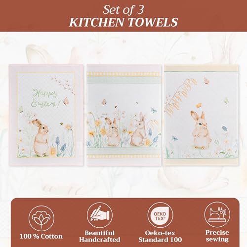 Maison d' Hermine Kitchen Towels Set of 3 100% Cotton 27.50" x 20" Reusable Cloth Tea Dish Towels Absorbent with Hanging Loop for Kitchen, Home, Dining, Cocktail Parties Spring/Summer (Easter Dew)