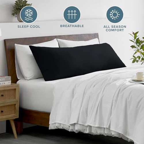 Image of Bare Home Microfiber Body Pillow Cover - Ultra Soft - Cooling Pillowcase - Double Brushed - Pillowcase with Zipper Closure - Easy Care (21''x54'' Body Pillow Cover, Black)