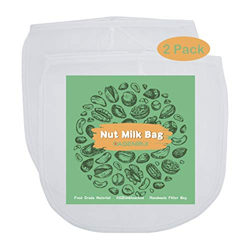 Dasenrui 2 Pack Nut Milk Bag Reusable 12  x 12 , Food Strainer Cheesecloth Bag, Soy Milk Greek Yogurt Strainer,Straining bag for Cold Brew Coffee Juice Wine Soup,Fine Nylon Mesh Cheese Cloth Bag