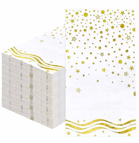 Servilletas de baño de invitados SietDESEO 50 uds de 3 capas 33x40 cm blancas y oro