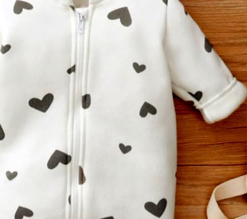 Image of BRANDONN Kids Baby Cotton Fleece Jumpsuit Romper Onesie Sleep Suit Hooded Semi Winter Zipper (White & Grey, 3-6 Months, Length : 56 cm x Chest : 28 cm)