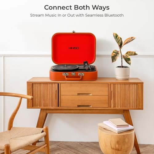 Image of Hiniso Bluetooth Vinyl Record Player with 2-Way Bluetooth (Input & Output) & USB Recording | Vintage 3-Speed Turntable with Built-in Speakers | Convert Vinyl to MP3 | New T416 Design