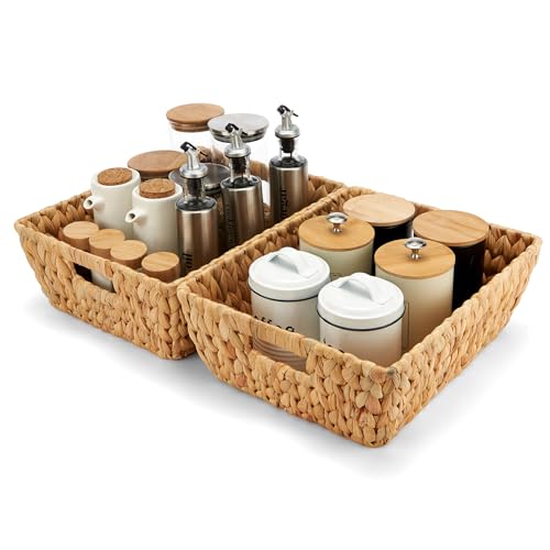ROSOS Water Hyacinth Wicker Baskets 2 Pack, Large Storage Basket With Handles for Organizing, Handmade Natural