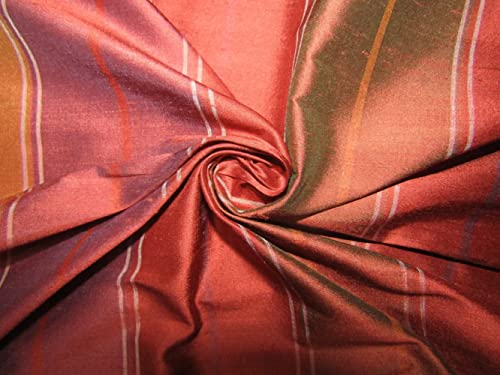 Tissu Dupion 100 % soie à rayures rouillées d'une largeur de 137,2 cm