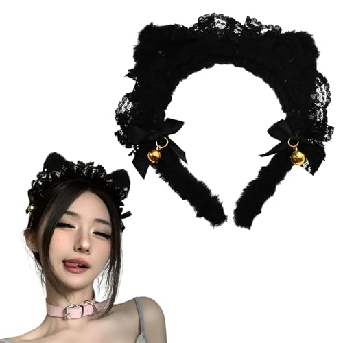 Cat Ears Headbands for Women Halloween Black Lace cat Ear Hairband Halloween Costumes for Cat Woman Sexy Headwear Headdress Cat Ear Headband for Girls Halloween Cosplay Party Nightclubs Decoration
