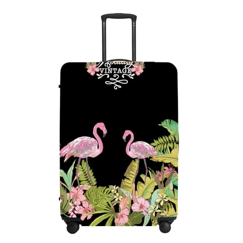 Image of Tropical Flamingo Luggage Cover, Washable Suitcase Protector with Palm Leaves Print Anti-scratch Durable for 24 inch,26 inch Bag