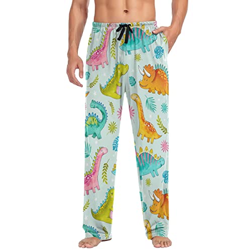 Watercolor Cute Dinosaurs Pajama Pants Palm Leaves Star Men's Pajama Bottoms Lounge Sleepwear PJs Sleep Pants S4