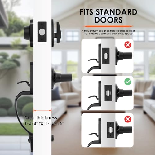 Image of Haidms Matte Black Double Door Handle with Deadbolt, Black Front Door Lock Set, Heavy Duty Double Lock Door Handleset with Dummy, Double Front Door Hardware Set with Reversible Handle Lever