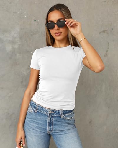 Image of Abardsion Women's Casual Basic Slim Fit T Shirts | Summer Clothes 2026 Going Out Crop Tops Short Sleeve Crew Neck Ladies Tees