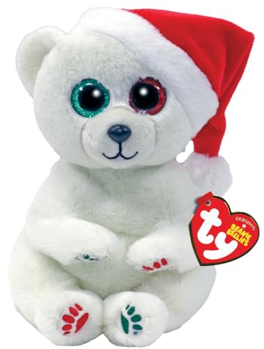 Ty - Peluche - Beanie Bellies Especial Navidad - Oso Polar - Emery - Blanco - Oso de Peluche con Gorro navideño y Ojos Brillantes - Los Peluches Suaves y tiernos - 20 Cm - 41042