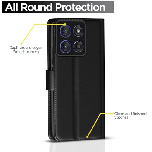 Image of Pikkme Flip Cover for Motorola Moto Edge 60 Stylus 5G Leather Finish | Inside TPU with Card Pockets | Wallet Stand and Shock Proof | Complete Protection Flip Case(Black)