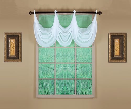 Image of Today's Curtain, Emelia Grommet Sheer Valance Waterfall 25 inch White, 35 inch W x 25 inch L