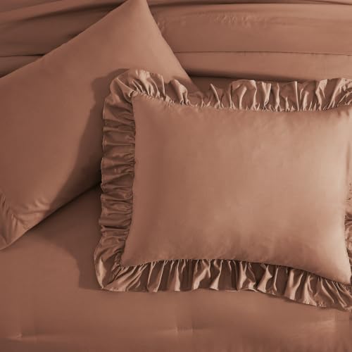 Image of Full Size Comforter Set Russet Ruffle 7 Pieces Farmhouse Bed in a Bag