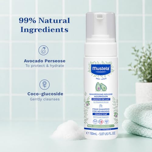 Image of Mustela Cradle Cap Foam Shampoo for Newborn - Baby Shampoo with Natural Avocado - Tear-Free & Fragrance-Free - 150ml