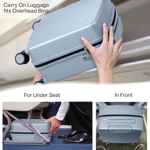 Image of Hanke 16 Inch Underseat Small Carry On Luggage, Hard Shell with TSA Lock | PC Hard Shell, 14 inch Padded Laptop Pocket, Multi-Compartment, 8 Spinner Wheels, Lightweight, Short Trip