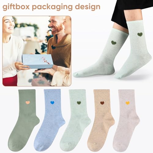 Image of Corlap Women's Cotton Crew Calf Socks - 5 Pairs Ankle High Dress Casual Socks, Fun Cute Heart Gifts for Mom Mother