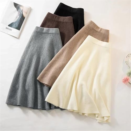 Women Y2k Casual Long Skirt Fall Winter Elastic High Waisted A-Line Casual Female Street Skirts Khaki One Size4