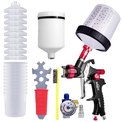 HVLP Lackierpistole-Professionelle Farbspritzpistole Spritzpistole mit 1,3 mm Düse und 600 ml Plastikbecher,Feinsprühsystem Sprühpistole für Autolackierung (1.3MM with 10pcs Spritzpistole Cups)
