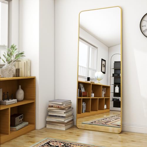 BEAUTYPEAK Gold Full Length Mirror, 64'x21' Rounded Corner Floor Mirror Standing Hanging or Leaning Against Wall, Suitable for Bedroom or Dressing Room