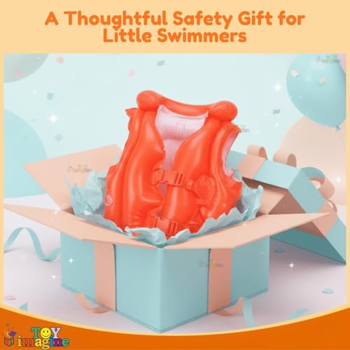 Image of Kids Inflatable Swim Vest 2-8 Years for Boys & Girls | Adjustable Swimming Jacket with Safety Buckles | Lightweight Pool Training Float Jacket for Children (Orange, Middium)