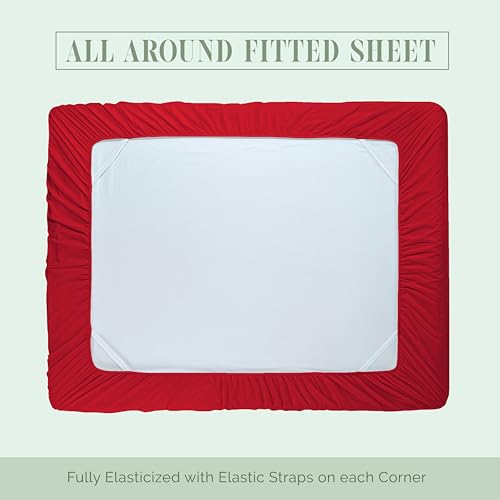 Elegant Comfort Luxury 1500 Premium Hotel Quality Microfiber 4-Piece Sheet Set - Soft, All Around Elastic 18-24 Inches Deep Fitted Sheet - Extra Deep Pocket Sheets, Queen, Red