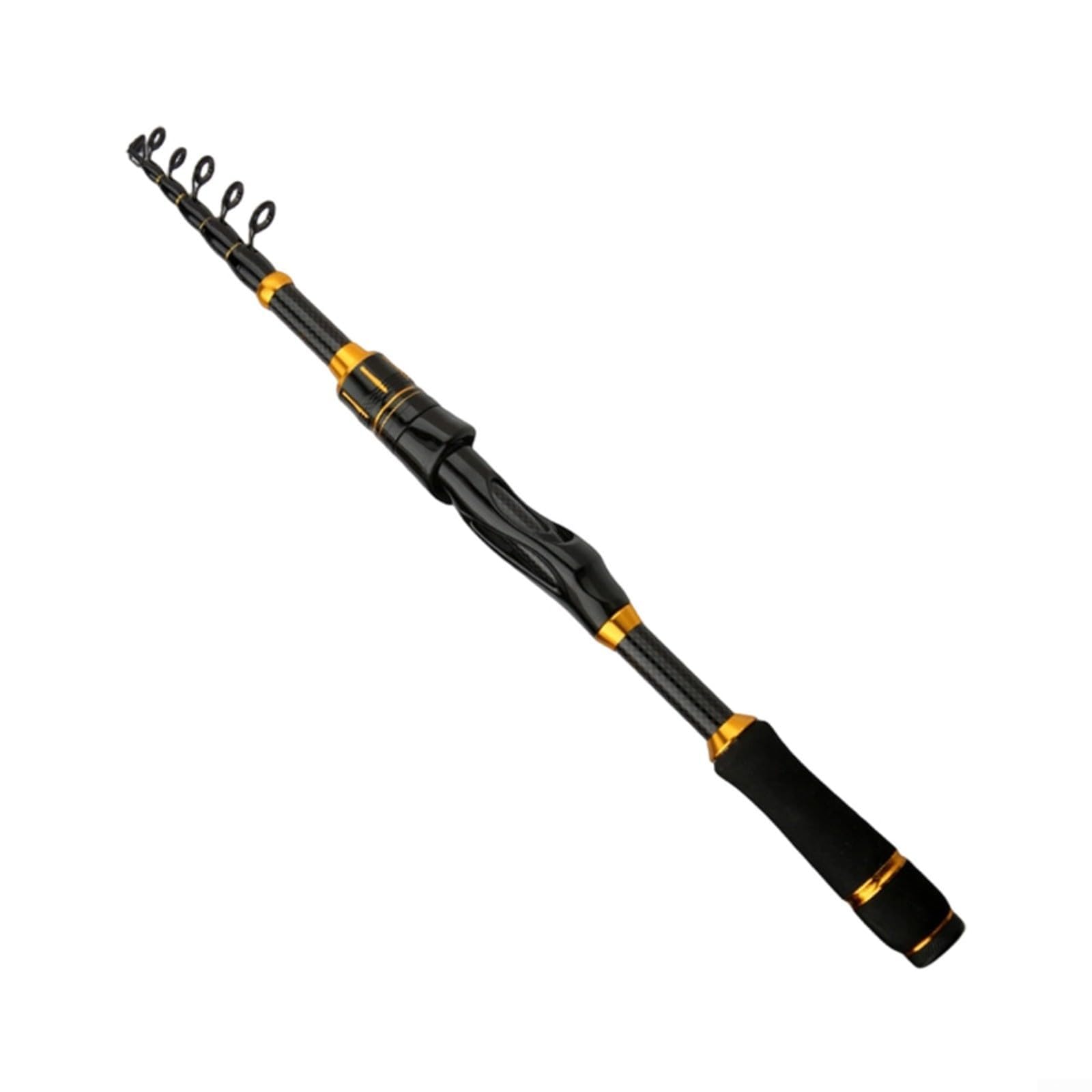 Teleskop-Angelrute, 1,8 m, 2,1 m, 2,4 m, Kohlefaser-Stange mit Metallführungen, leicht, tragbar, Reiseausrüstung für Süß- und Salzwasser-Angler, Schwarz