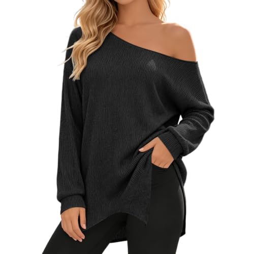 Off The Shoulder Tops For Women Oversized Long Sleeve Ribbed Knit Pullover - image 2