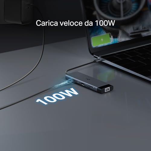 UH9120C Hub USB C 9 in 1, 1 HDMI 4K@60Hz, 1 Gigabit Ethernet, SD e microSD UHS-I, 1 PD 100W, 1 USB-C 3.0, 3 Porte USB-A 3.0, SuperSpeed a 5 Gbps, Win11/10/8.1, Mac OS X 10.9+, Linux OS - Hub USB - Immagine 7