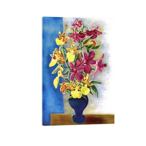 Fleurs tableau abstrait décoration murale salon orchidées rétro 60x90
