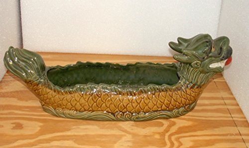 Outside Decor New 21" Asian Oriental Green Dragon With Fire Pearl In Mouth Bamboo Planter Plant Pot #TOP2