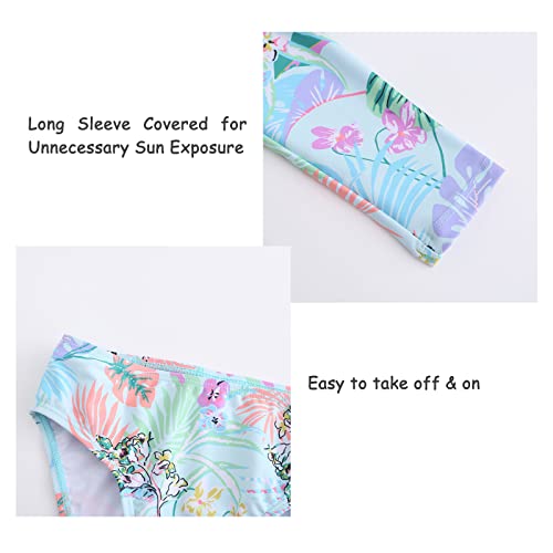 Image of Girls Two Piece Rash Guard Swimsuits Set Long Sleeve Bathing Suit with UPF 50+ Sun Protection Kids Sunsuits Swimwear Set