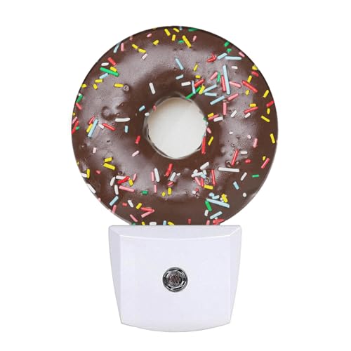 Image of EKOBLA Donut Night Light, Chocolate Dessert Snack Night Lights Plug Into Wall for Kids, 0.5W for Stairway, Hallway and Bedroom
